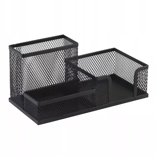 LEVIATAN Schreibtisch Organizer | Stiftehalter Schreibtisch Stifteköcher Tisch-Organizer aus Metall | Büroablage mit Zettelhalter Mesh | 205x103x98mm Schwarz