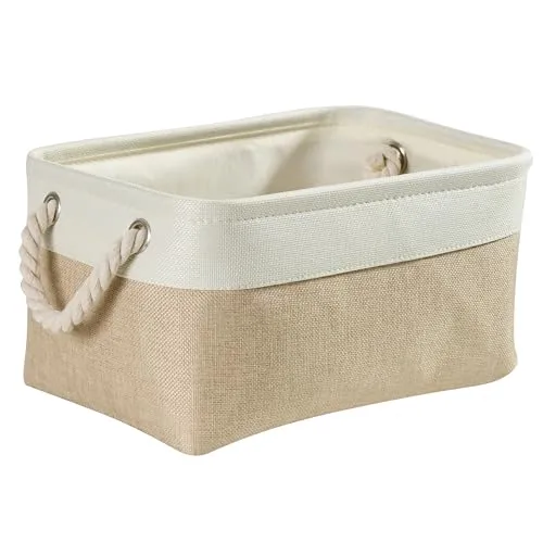 Mangata Aufbewahrungskorb faltbar Stoff (S, Hell Khaki Weiß) | Aufbewahrungsbox aus Stoff mit für Schrank, Kleiderschrank, Regale, Spielzeug, Kleidung. Größe: 31 x 21 x 16 cm.