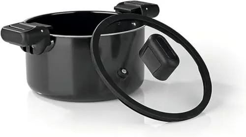 Energiespartopf 5,8L N8WERK Aluminium schwarz - Kochtopf mit 5,8L Volumen, energieeffizient und ideal für Induktionsherde. Perfekt für gesundes Kochen und Zeitersparnis in der Küche.