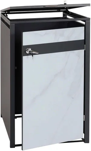 HW Mülltonnenbox HWC-J82 - Mülltonnenverkleidung in anthrazit Marmor-Optik - Mülltonnenbox in eleganter Marmor-Optik, schützt Ihre Mülltonnen stilvoll und sorgt für Ordnung im Garten. Ideal für jede Terrasse!