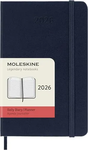 Moleskine Tagesplaner, Tagesagenda 2026 12 Monate, Mit Fester Einband und Elastischem Verschluss, Pocket-Format 9x14, Farbe Blau