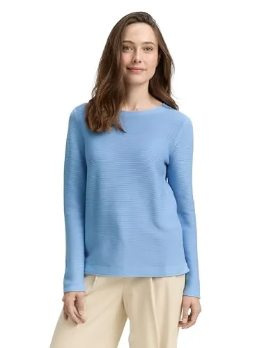 TOM TAILOR Rundhalspullover für Damen, Größe M, light fjor - Klassischer Damenpullover aus 100% Baumwolle, casual und bequem, ideal für jeden Anlass. Der U-Boot-Ausschnitt und der Rippstrick verleihen ihm eine besondere Note.