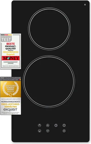 Exquisit Kochfeld EKC300-020 – Glaskeramik mit Touch Control - Kochfelder – 2 Kochstellen, rahmenlos, 3000 W und mit Restwärmeanzeige für sicheres Kochen. Ideal für flächenbündigen Einbau und einfache Reinigung.
