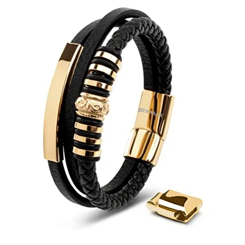 SERASAR Lederarmband Herren 23cm Gold in gold von SERASAR