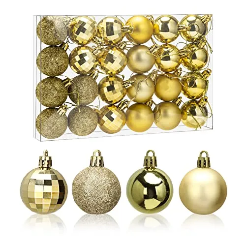 Aitsite 24 Stück Weihnachtskugeln 4 cm Weihnachtsbaum Gold, Christbaumkugeln Kunststoff Bruchsicher Weihnachtsbaumkugeln Christbaumschmuck Christbaumkugeln für Festival Dekorationen