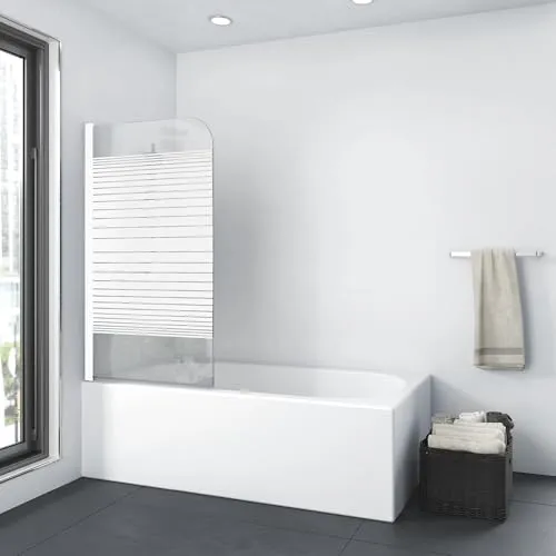 Marwell White Lines Badewannenaufsatz 75x140 cm – Schwingbare Duschwand in matt weiß - Duschkabine für Badewanne, 1-teilig mit 4 mm Einscheibensicherheitsglas für hohe Stabilität. Versteckte Profile sorgen für ein elegantes Design ohne sichtbare Verschraubungen.