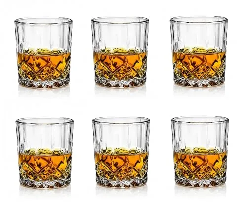 Provance Whiskyglas 2er 4er oder 6er Set, anmutige Tumbler für Whisky und Rum mit Relief, spülmaschinenfest aus Borosilikatglas (6 Stück Form 2)