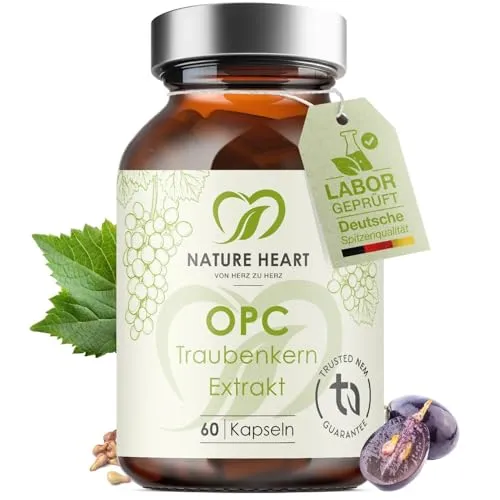 Produktbild Nature Heart OPC Traubenkernextrakt 60 Kapseln – Hochdosiert mit 200 mg OPC je Kapsel