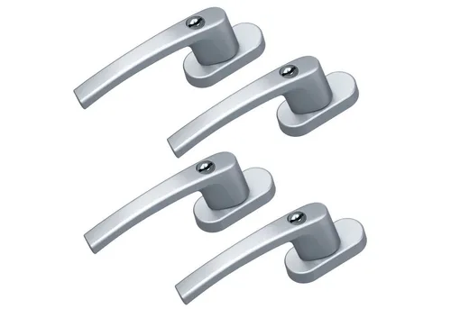 BASI Fenstergriff mit Druckknopfsicherung, 4x Fenstergriff - Silber, (Spar-Set, 4-tlg), Aluminium, abschließbar, GL, inkl. 2 Schlüssel/Griff, 4er Set, Silber