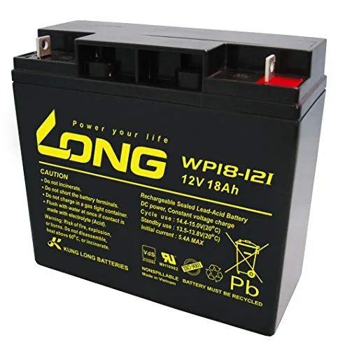Kung Long WP18-12I Akku 18Ah 12V AGM - Zyklenfest & Wartungsfrei - Batterien für Rasenmäher - Die Kung Long WP18-12I AGM-Batterie ist zyklenfest und wartungsfrei, ideal für zuverlässige Energieversorgung in Rasenmähern und anderen Anwendungen.