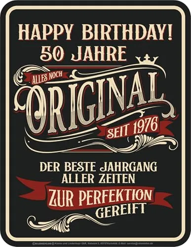 Deko Blechschild 50. Geburtstag: 1975 Der beste Jahrgang - Wand- & Türschilder: Perfektes Geschenk für Männer, original LOBO NEGRO Design aus rostfreiem Alublech, Made in Germany in extra schwerer Qualität.