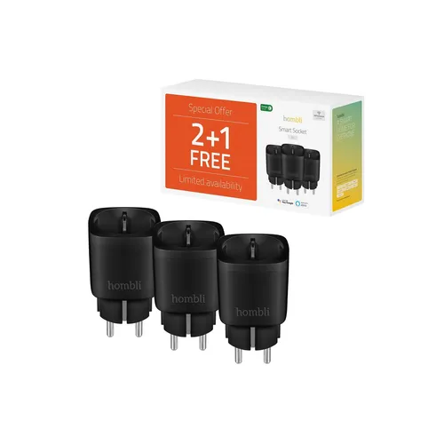 Hombli Smart Plug Steckdose EU schwarz, 3er Pack - Smarte WLAN-Steckdose bis 3680 W, mit Stromverbrauchsmessung und Timer-Funktion