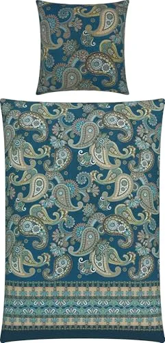 Erwin Müller Bettwäsche Mako-Satin blau 135x200 cm - Bettwäsche-Set aus 100% Baumwolle mit Wendeoptik im eleganten Paisley Design, pflegeleicht und perfekt für erholsamen Schlaf.