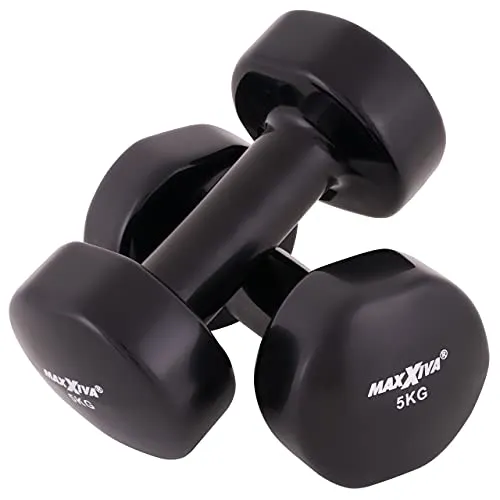 MAXXIVA Hantelset Kurzhanteln Vinyl Stahlkern Fausthanteln Gymnastikhanteln Sport Krafttraining Fitness Gewicht Farbe wählbar (schwarz (2 x 5 kg))