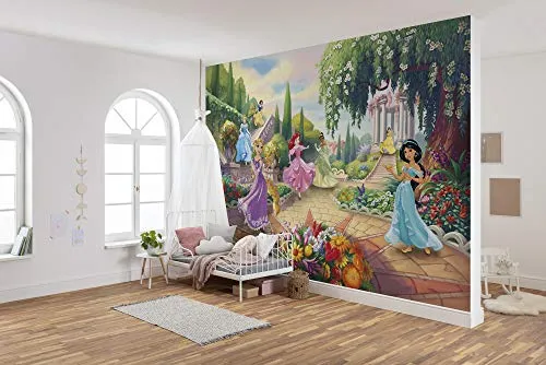 Komar Disney Fototapete | Princess Park - Mädchenzimmer Traum - Wandaufkleber mit Disney-Prinzessinnen, hochwertiger, umweltfreundlicher Druck und einfache Montage für ein märchenhaftes Kinderzimmer.