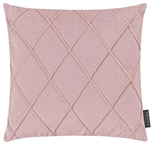 2er Set Nobless Kissenhüllen Magma ca. 40x40 cm oder 50x50 cm samtig weich kuschelig einfarbig Rautenmuster Doppelpack, Farbe Wohnen:Magma_Altrose_053, Größe Kissen:40 x 40