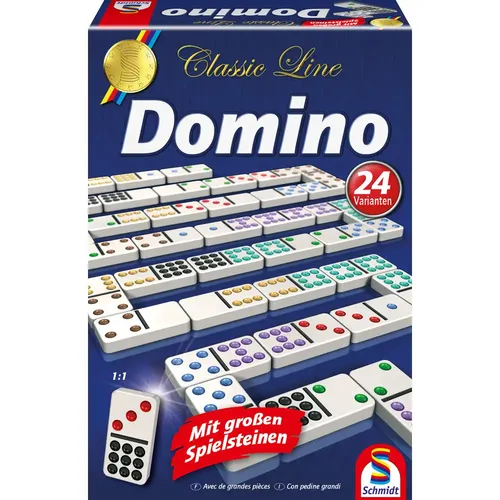 Schmidt Spiele 49207 Classic Line Domino - Großformatige Holzspielsteine für bis zu 11 Spieler, ideal für Familienabende und gesellige Runden