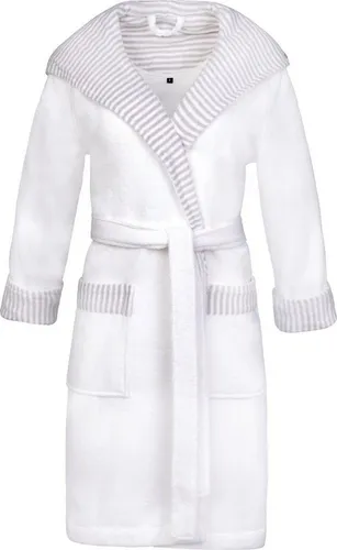 Esprit Damenbademantel Day, Kurzform mit Kapuze - Bademantel aus Microfaser-Webfrottier, perfekt für Sauna & Spa, mit gestreiften Akzenten und Logostickerei, ideal für entspannte Momente.