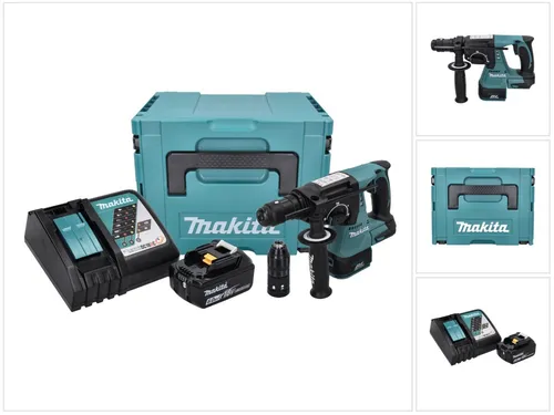 Makita DHR 243 RG1J Akku Bohrhammer mit 6,0 Ah Akku - Vielseitiger Akku-Bohrhammer für Bohren, Hammerbohren und Meißeln. Inklusive leistungsstarkem 6,0 Ah Akku und Ladegerät für effizientes Arbeiten.