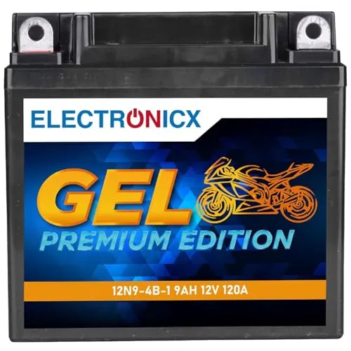 Electronicx, GEL, Motorradbatterie 12N9-4B-1 12V 9Ah 120A, Starterbatterie wartungsfrei, versiegelt, auslaufsicher, kompakt und vibrationsfest