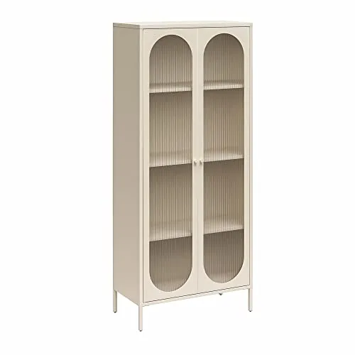 Luna Hochschrank mit 2 Glastüren aus cremefarbenem Metall von Dorel Home Furnishings