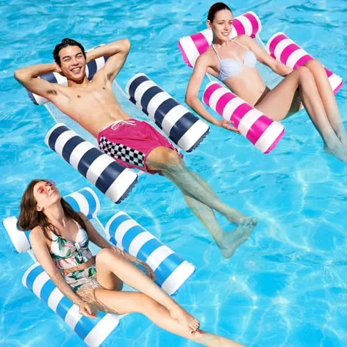 Sprifityy 3 Stück Luftmatratze Pool,Aufblasbares Schwimmbett,Wasserhängematte,mit Rückenlehne und Armlehnen,Pool Float,Pool zubehör spaß Erwachsene,Schwimmmatratze,Schwimmbad Strand Wasserspielzeug