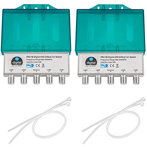 2X PRO DiseqC Schalter Switch 4/1 mit Wetterschutzgehäuse HB-DIGITAL 4X SAT LNB 1 x Teilnehmer/Receiver für Full HDTV 3D 4K UHD