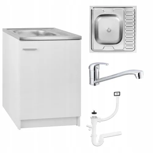 Stamar Küchenschrank 60 cm Weiß mit Spüle und Armatur - Küchenschrank 60 cm in Weiß, ausgestattet mit robuster Spüle und Edelstahlarmatur. Ideal für kompakte Küchenräume, bietet er flexiblen Stauraum und individuelle Gestaltungsmöglichkeiten. Ein Must-Have für moderne Küchen!