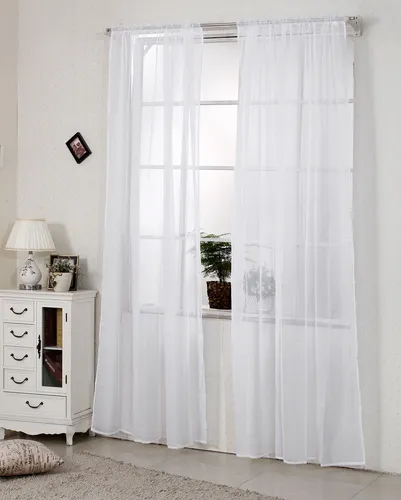 Vorhang Gardine Dekoschal mit Kräuselband transparent 140x175cm Weiß VH5516ws