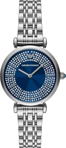 EMPORIO ARMANI Watch AR11627 - Elegante Armbanduhr für Damen - Armbanduhren für Damen, 32-mm-Gehäuse mit blauem Zifferblatt und silberfarbenem Edelstahlband, wasserdicht bis 30 m für zusätzlichen Schutz.