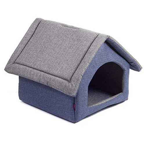 Elegant Hundehöhle, Hundehütte | Größe L: 34 x 44 x 38 cm | Farbe: Grau und Blau | Hundehaus für mittlere Hunde | Katzenhaus, Katzenhöhle
