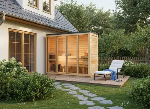 FinnTherm Saunahaus Kuuma L, BxTxH: 242 x 111 x 213 cm, 42 mm, in Naturbelassen Inkl. Fußboden