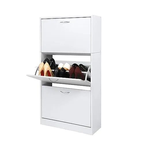 Meerveil Schuhschrank, klappbar, 3 Türen, schmal, weiß, 63x24x120 cm