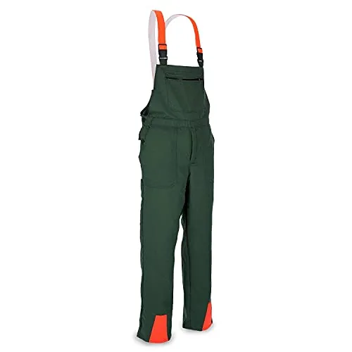 Profi Schnittschutzlatzhose KWF Latzhose Schnittschutzhose Forsthose- Gr. 52, Grün Orange