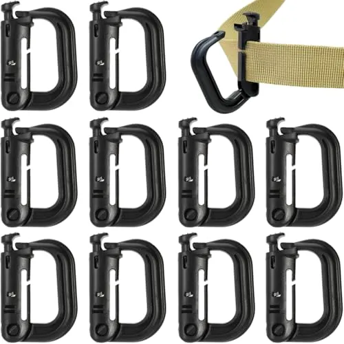 MUCHER 10stk Molle Karabiner Mehrzweck D-Ring Kunststoff Schnalle Karabinerhaken Taktischer Rucksack Clip zur Befestigung von Molle Gurtband (Schwarz)