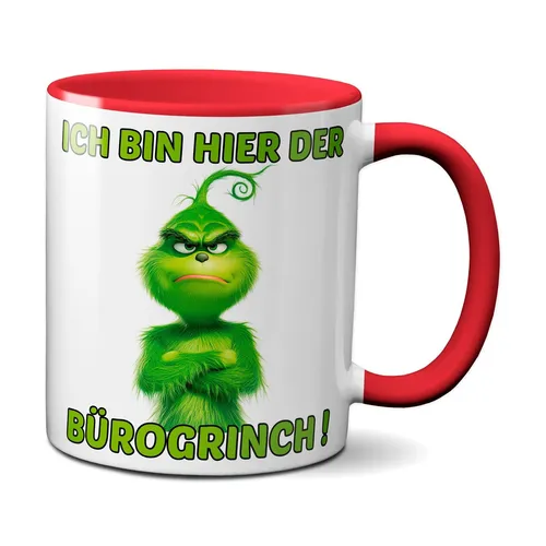 Bürogrinch Tasse Grinch - Kaffeetasse mit Spruch, Weihnachtstasse lustig - (rot)