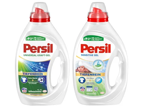 Persil Kraft Gel Universal & Sensitive Gel - 2 x 20 WL - Waschmittel für Allergiker & Babys mit Tiefenrein Technologie, ideal für empfindliche Haut und effektive Reinigung in der Waschmaschine. Doppelpack für mehr Wäsche!