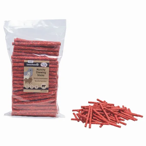 Beeztees 100 Stk Kausticks rot 13 cm Kaurollen Kaustangen Rinderhaut Hundesnack