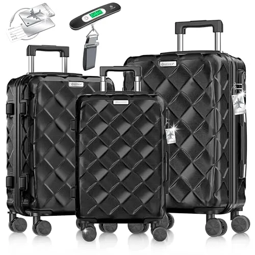 KESSER 3-teiliges Kofferset mit Handgepäck, Schloss & Waage - KESSER® Kofferset – 3 Koffer in stylischem Design, stabile ABS-Hartschale, 360° Rollen und integriertes Zahlenschloss für sicheres und komfortables Reisen.