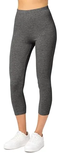 Merry Style Damen Leggings 3/4 aus Baumwolle mit Stretch – Leichte Capri Leggings Damen aus atmungsaktiver, elastischer Baumwolle, ideal für Yoga Sport Freizeit Reisen MS10-199 (Dunkelmelange, XS)