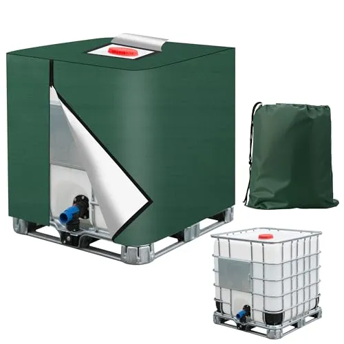 IBC Tank Abdeckung1000L,420D IBC Container Abdeckung,IBC Abdeckung 1000L – UV-Schutzplane , Wetterfest & Staubdicht Mit Aufbewahrungstasche ( 120x100x116 cm) (Grün)