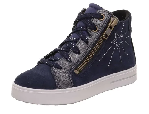 Superfit Stella - Modischer Knöchelsneaker in Blau Veloursleder/Textil - Wanderschuhe mit edlem Folienprint und Metallic-Akzenten, ideal für Fashionistas, die einen lässigen Look lieben.