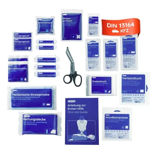 FLEXEO KFZ-Nachfüllset DIN 13164 | Ersatz-Verbandmaterial für Verbandkasten im Auto | Gültig in Deutschland und der EU | für Verbandtasche PKW/KFZ