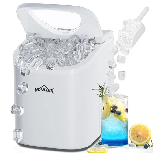 Homelux Eiswürfelbereiter 9 Eiswürfel in 6 Minuten, 2 Größen Eiswürfel, Mit Selbstreinigungsfunktion, für Küche, Bar,Büro,Wohnwagen, 1,4L-Weiß