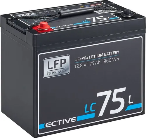 ECTIVE LC 75L 12V LiFePO4 Lithium Versorgungsbatterie 75 Ah - Powerstations - zuverlässige 75 Ah Lithium Batterien mit hoher Zyklenfestigkeit, ideal für Wohnmobile und Camping, 5 Jahre Garantie und extrem geringe Selbstentladung.