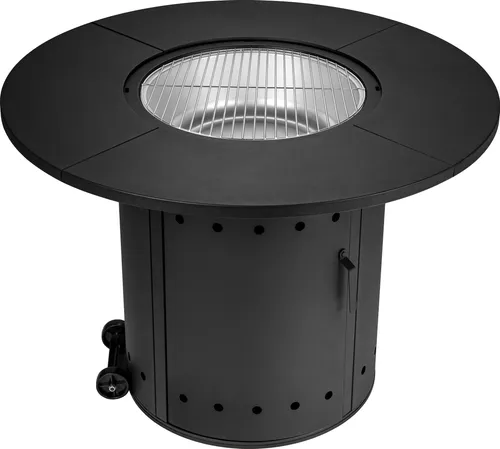 MEATEOR Feuertisch Ambiente - Stilvoller Feuertisch und Gartentisch in rundem Design, mit Holzkohlebetrieb und Sicherheitsglas-Umrandung – bietet Wärme und Grillfunktion für unvergessliche Sommerabende.