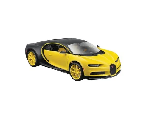 Maisto® Modellauto Bugatti Chiron (schwarz-gelb), Maßstab 1:24, detailliertes Modell