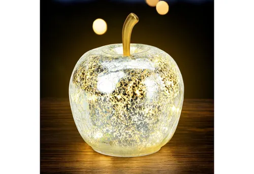 Spetebo LED Dekoobjekt, Ein-/Ausschalter, Timer, LED fest verbaut, warm weiß, Deko Frucht aus Crackle Glas beleuchtet Batterie betrieben