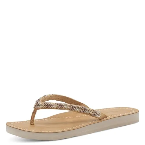 Zehentrenner TAMARIS für Damen, Gr. 41, beige - Bequeme Sandalen aus Lederimitat in Flechtoptik, ideal für den Sommer und entspannte Strandtage.
