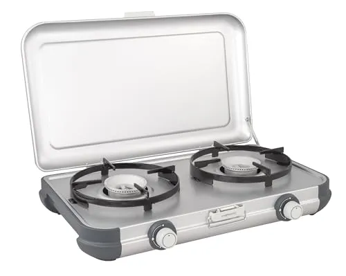Campingaz Camping Kitchen® 2 Gaskocher mit 2 Brennern - Campingkocher für Familienausflüge, leicht und tragbar, mit hitzebeständigen Seitenwänden und Windschutzfunktion. Ideal für bis zu 24 cm große Töpfe, einfache Reinigung nach dem Kochen.